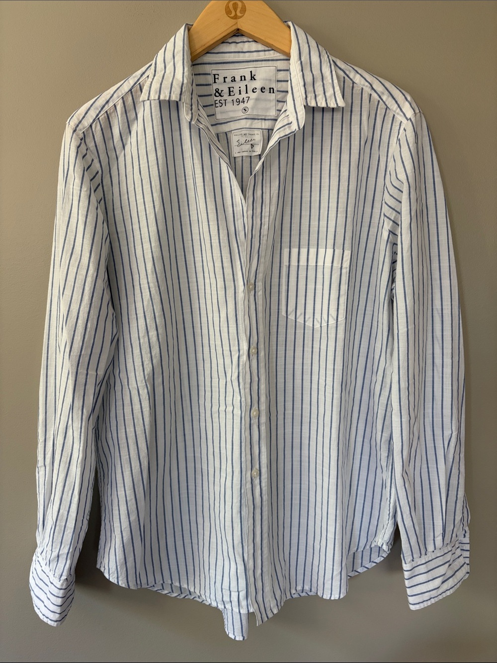 Frank & Eileen Eileen Oversized Striped Button Down Shirt Small White Blue